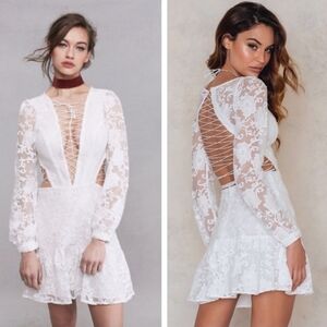 For Love And Lemons Jolene White Lace Up Mini Dress